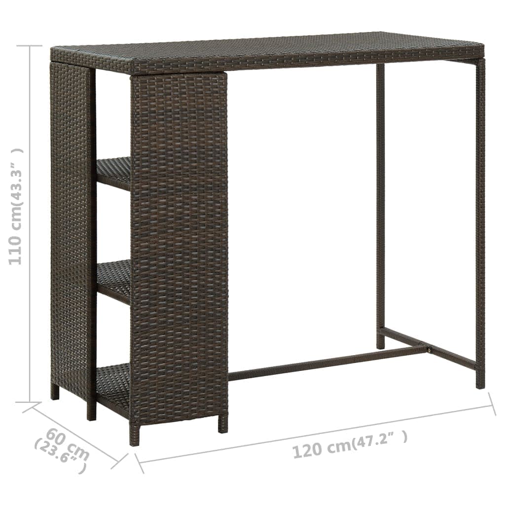 vidaXL Stolik barowy z półką, brązowy, 120x60x110 cm, polirattan