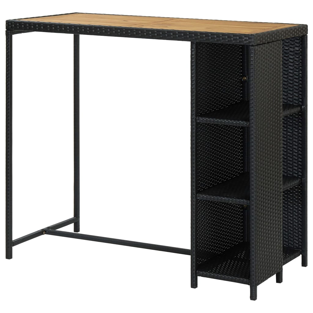 vidaXL Stolik barowy z półką, czarny, 120x60x110 cm, polirattan
