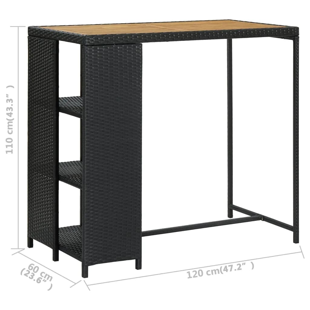 vidaXL Stolik barowy z półką, czarny, 120x60x110 cm, polirattan