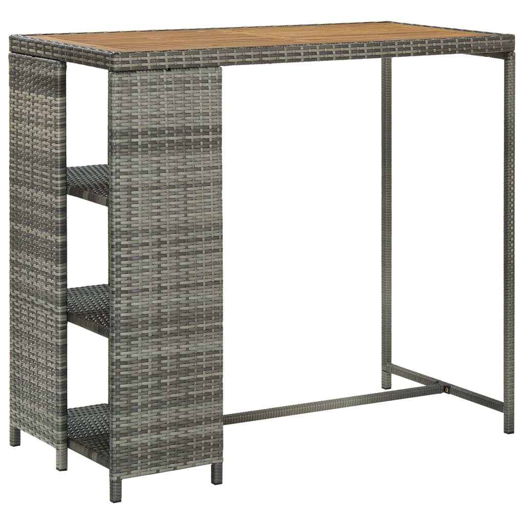 vidaXL Stolik barowy z półką, szary, 120x60x110 cm, polirattan