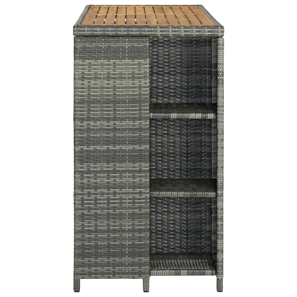 vidaXL Stolik barowy z półką, szary, 120x60x110 cm, polirattan