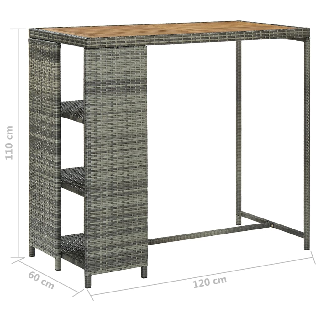vidaXL Stolik barowy z półką, szary, 120x60x110 cm, polirattan
