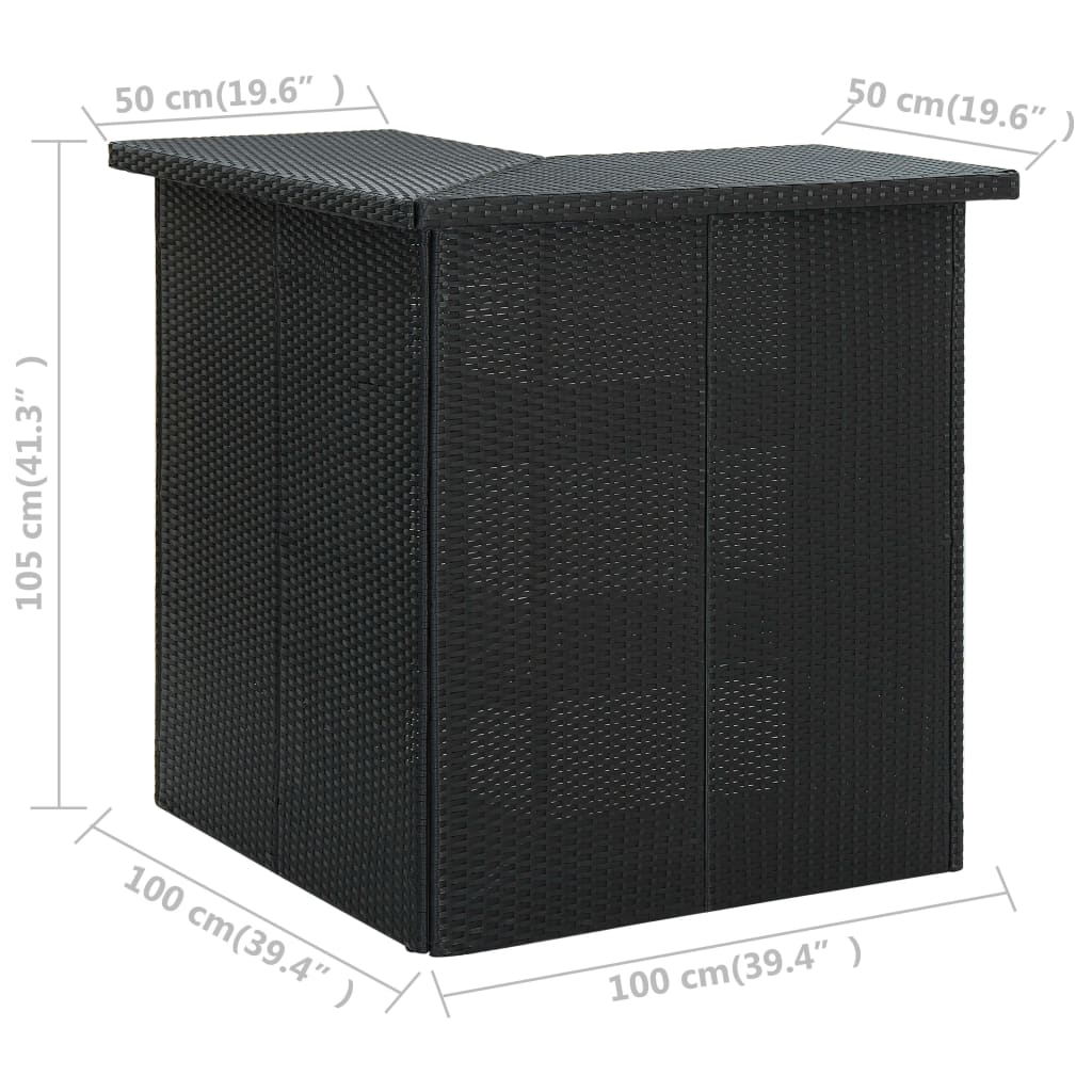 vidaXL Narożny stolik barowy, czarny, 100x50x105 cm, rattan PE