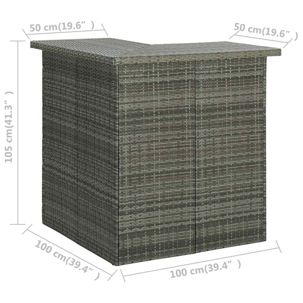 vidaXL Narożny stolik barowy, szary, 100x50x105 cm, rattan PE