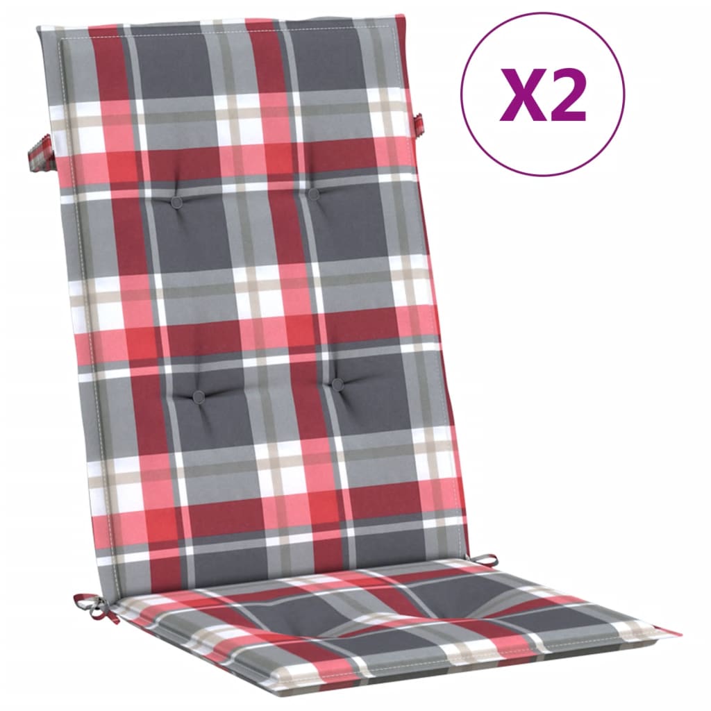 vidaXL Poduszki na krzesła ogrodowe 2 szt., czerwona krata 120x50x3 cm
