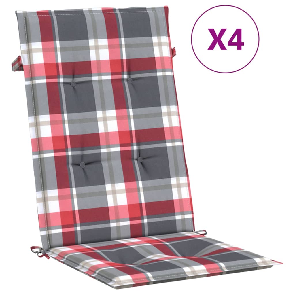 vidaXL Poduszki na krzesła ogrodowe 4 szt., czerwona krata 120x50x3 cm