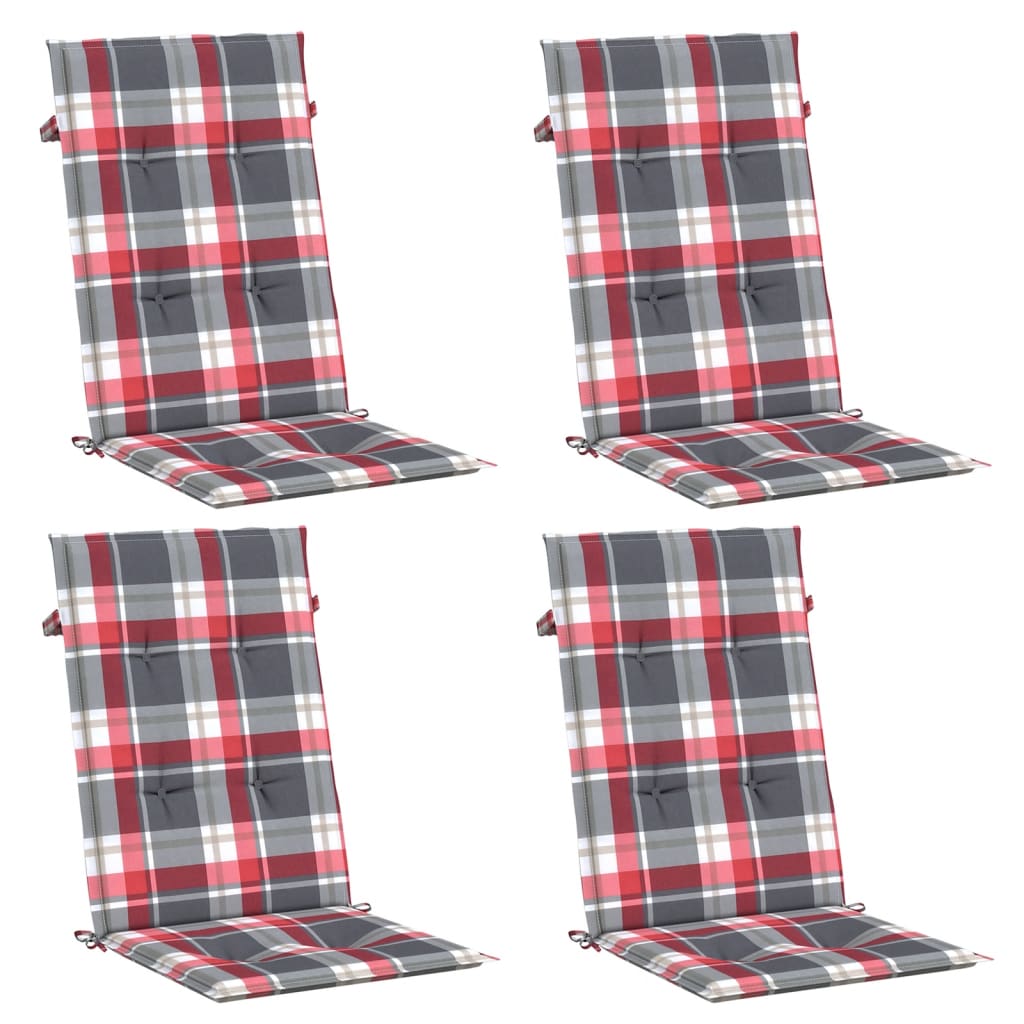 vidaXL Poduszki na krzesła ogrodowe 4 szt., czerwona krata 120x50x3 cm