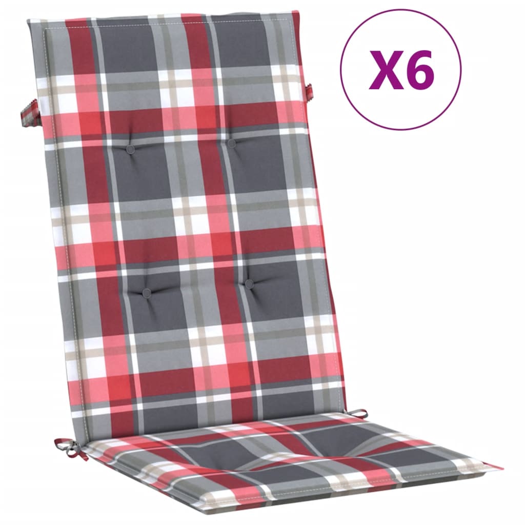 vidaXL Poduszki na krzesła ogrodowe 6 szt., czerwona krata 120x50x3 cm