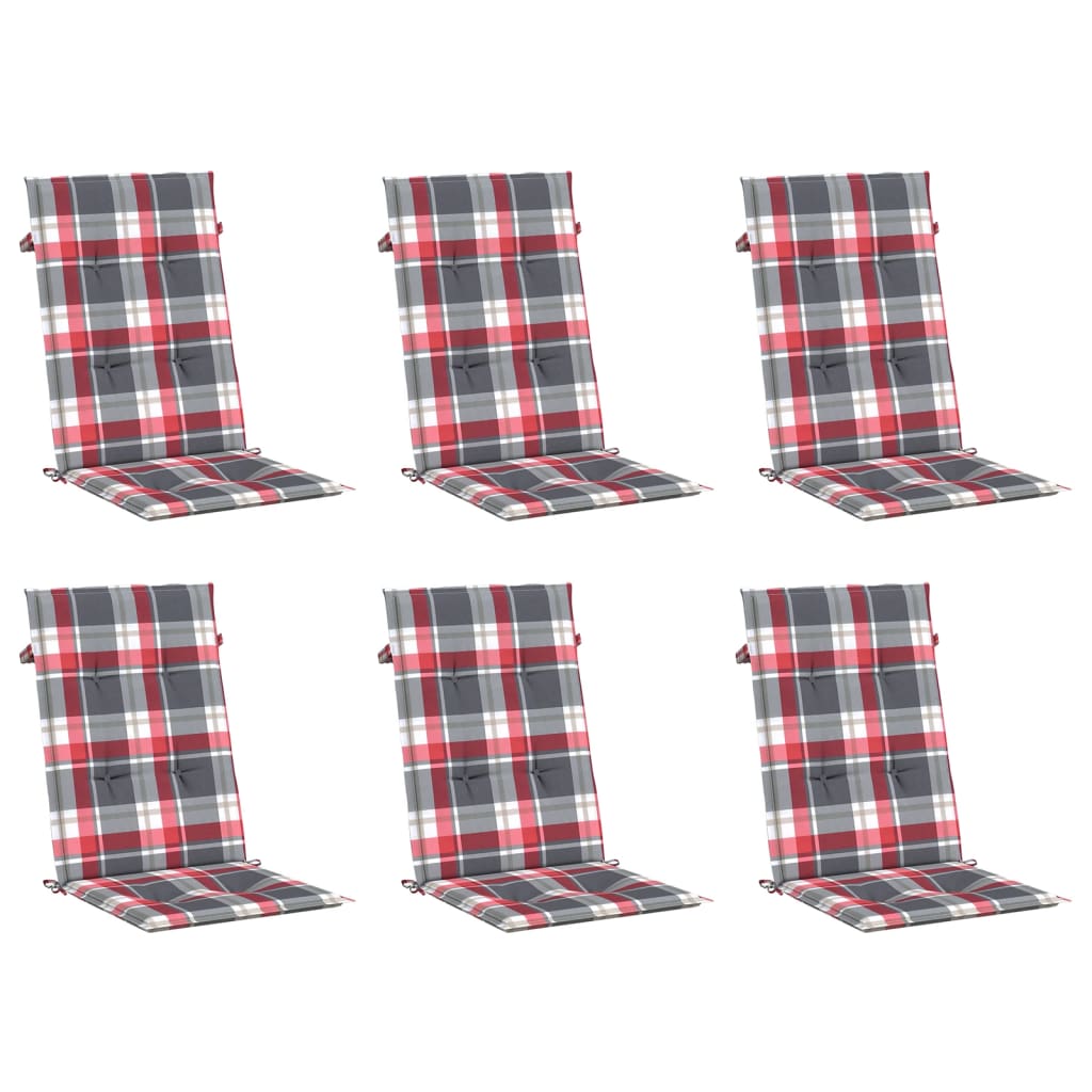 vidaXL Poduszki na krzesła ogrodowe 6 szt., czerwona krata 120x50x3 cm