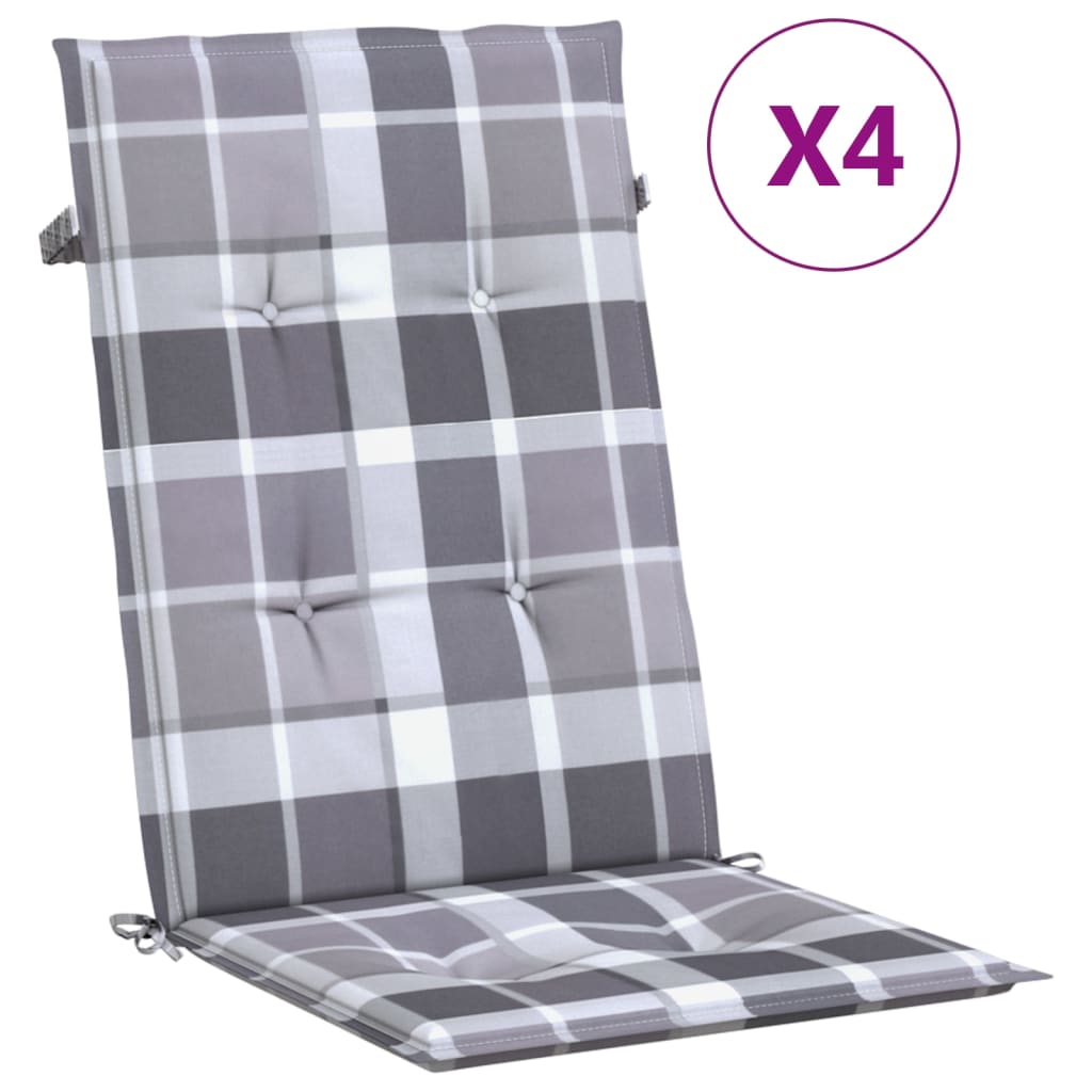 vidaXL Poduszki na krzesła ogrodowe, 4 szt., szara krata, 120x50x3 cm