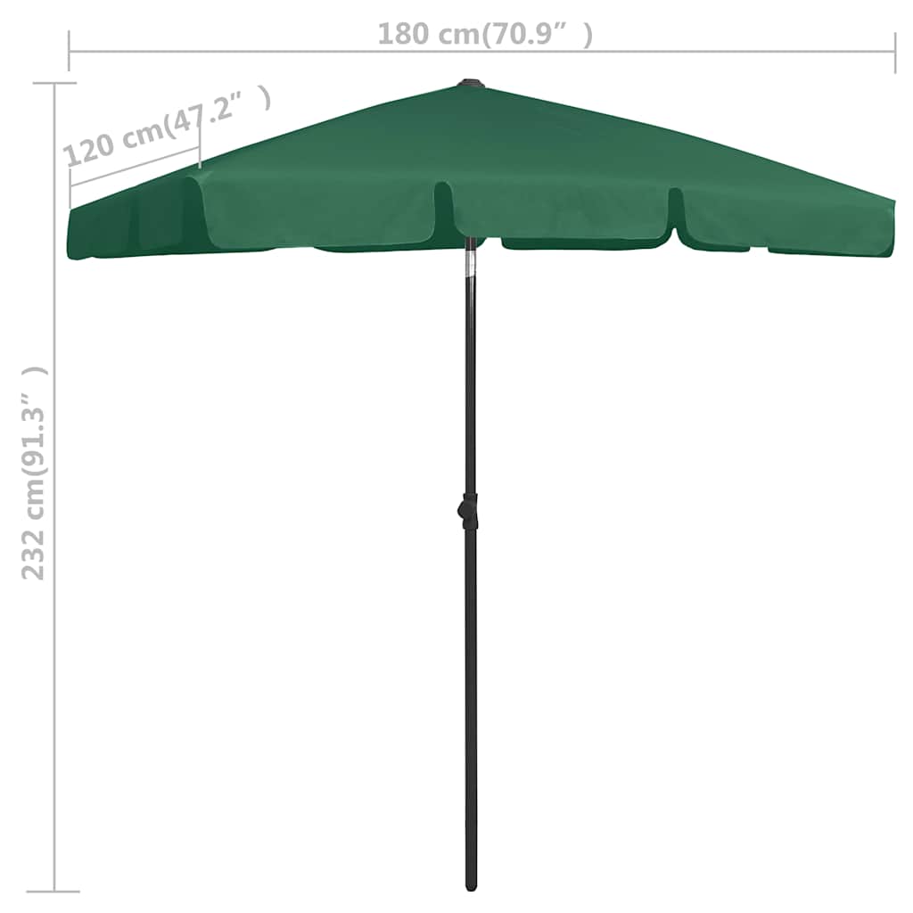 vidaXL Parasol plażowy, zielony, 180x120 cm