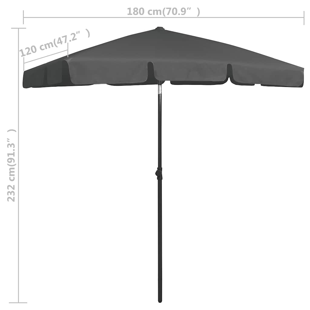 vidaXL Parasol plażowy, antracytowy, 180x120 cm