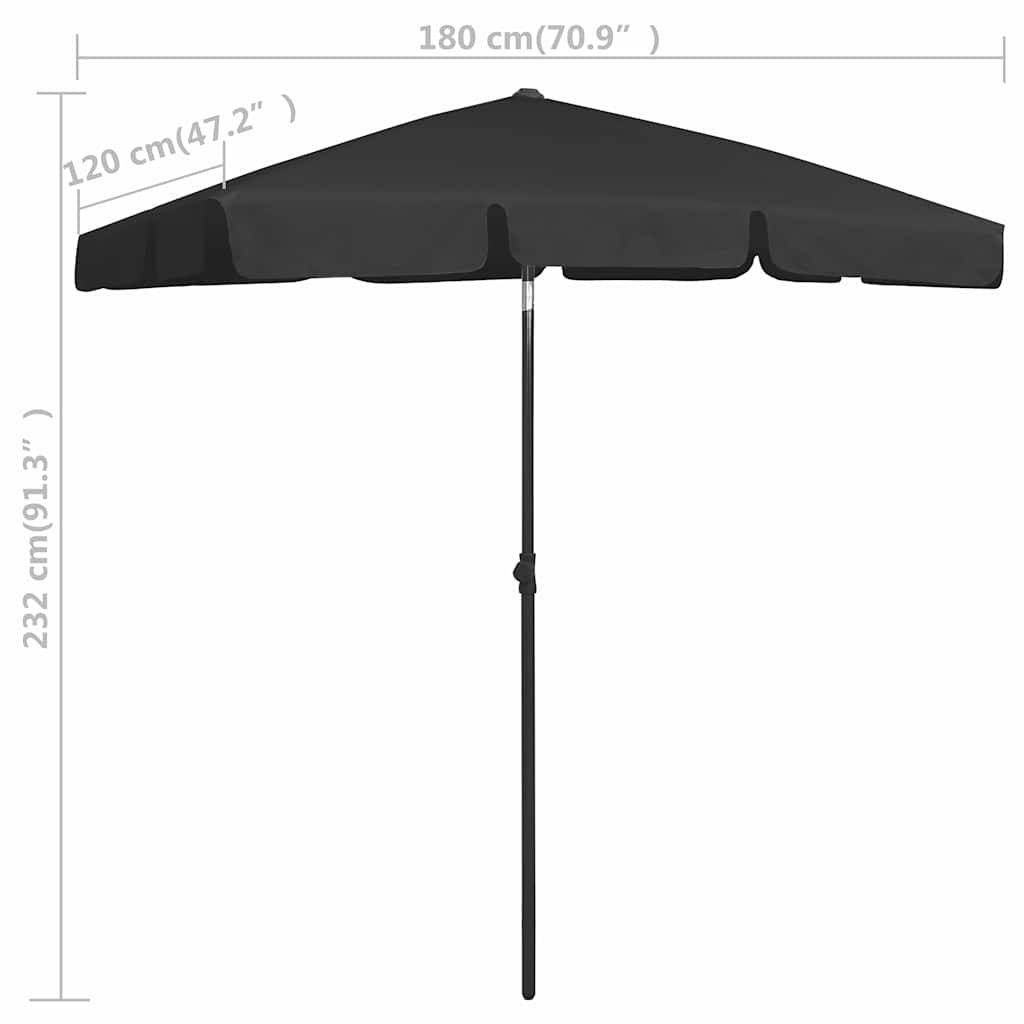 vidaXL Parasol plażowy, czarny, 180x120 cm