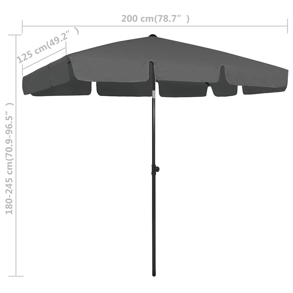 vidaXL Parasol plażowy, antracytowy, 200x125 cm