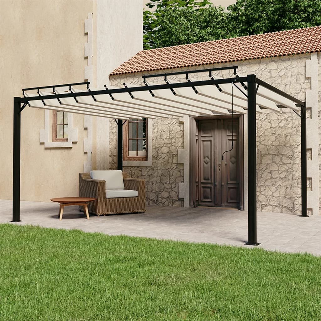 vidaXL Altana z żaluzjowym dachem 3x4 m, kremowa, tkanina i aluminium