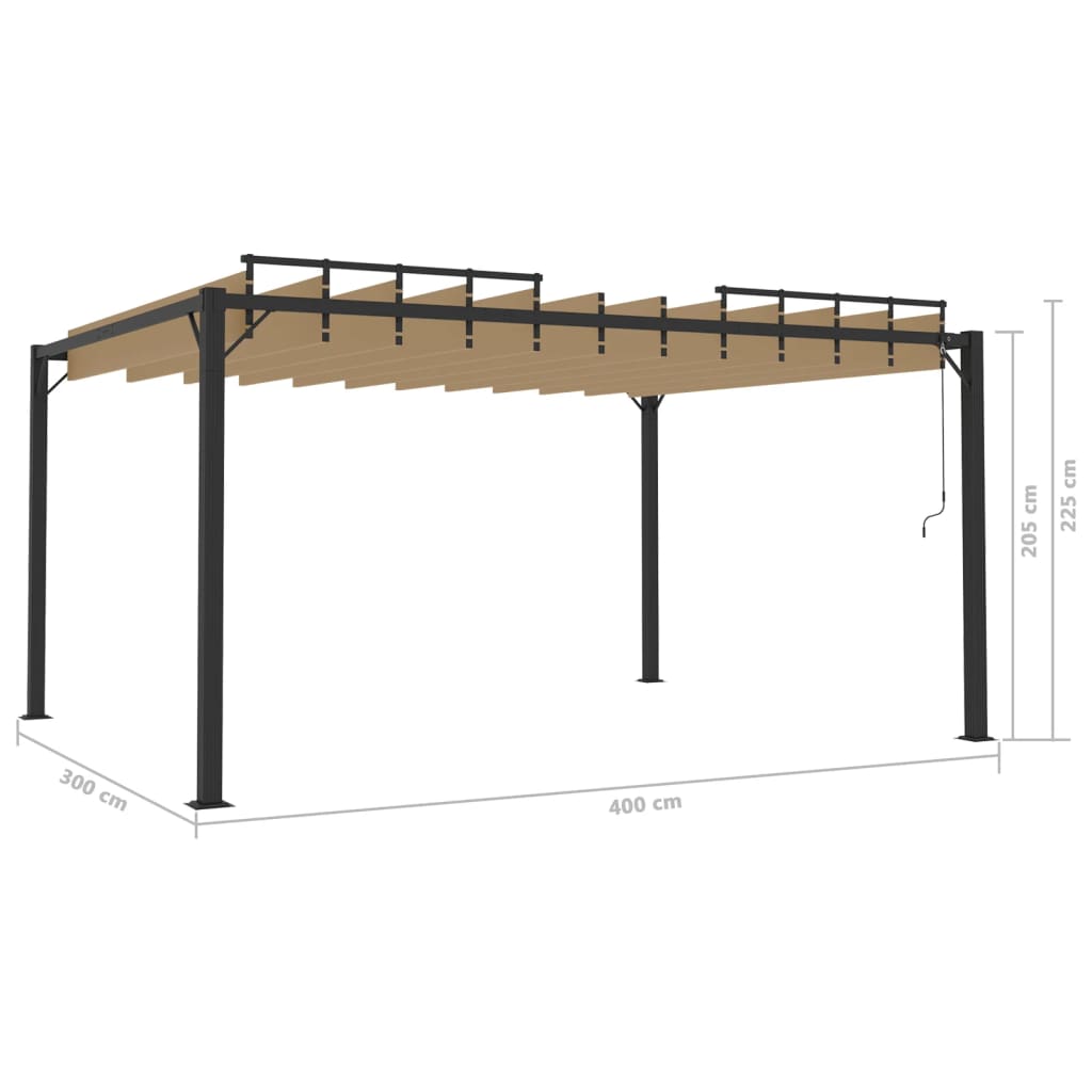 vidaXL Altana z żaluzjowym dachem 3x4 m, taupe, tkanina i aluminium