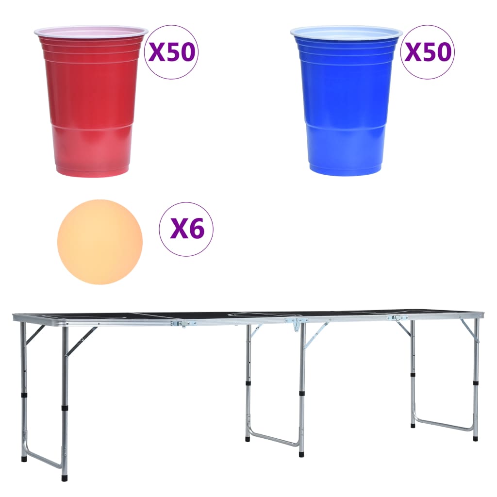 vidaXL Składany stół do Beer Ponga, z kubkami i piłeczkami, 240 cm