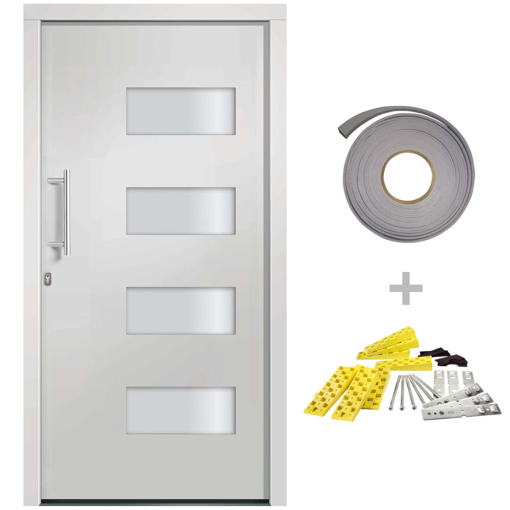 vidaXL Drzwi frontowe, aluminium i PVC, białe, 110x210 cm