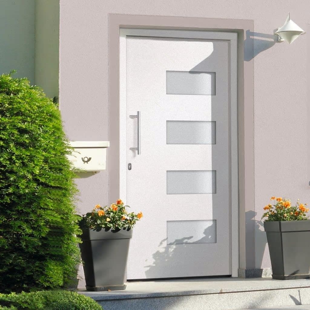vidaXL Drzwi frontowe, aluminium i PVC, białe, 110x210 cm