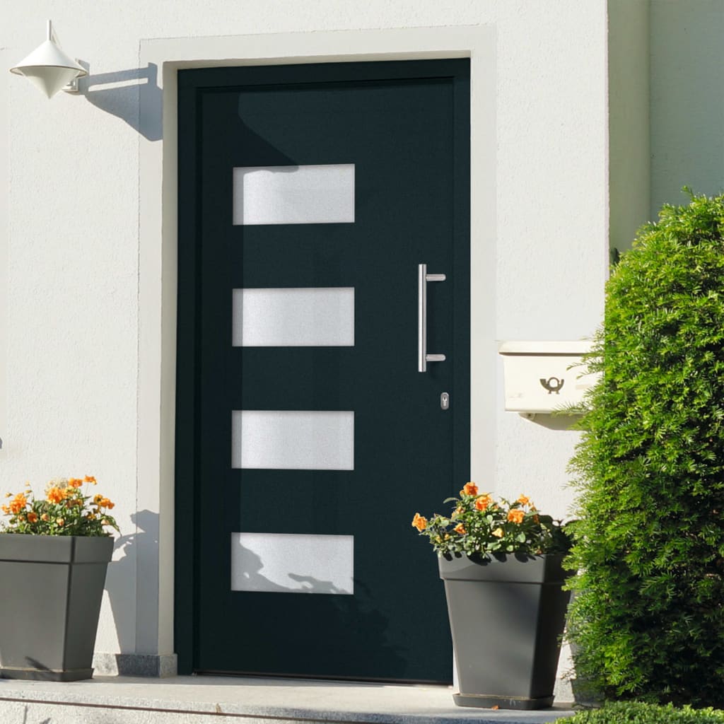 vidaXL Drzwi frontowe, aluminium i PVC, antracytowe, 110x210 cm
