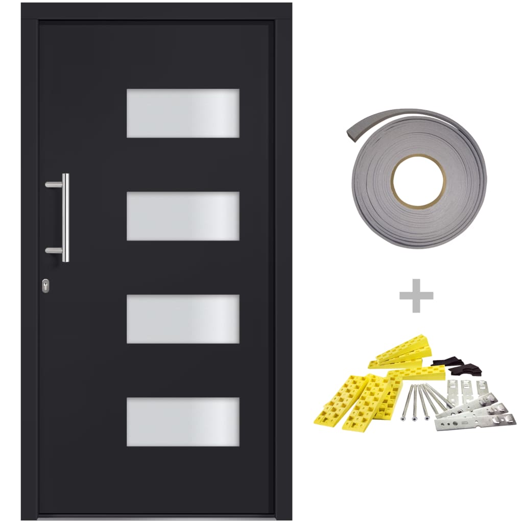 vidaXL Drzwi frontowe, aluminium i PVC, antracytowe, 110x210 cm