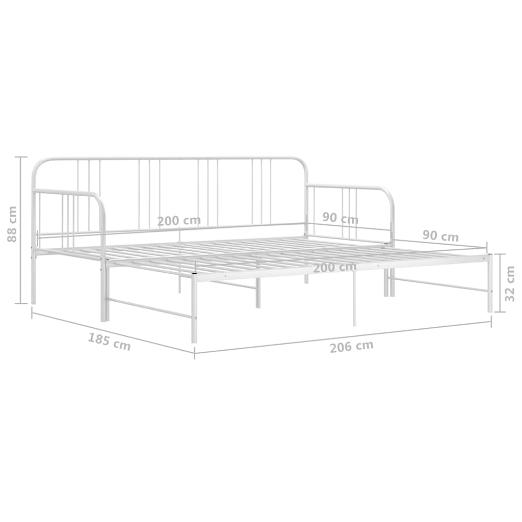 vidaXL Sofa z wysuwaną ramą łóżka, biała, metalowa, 90x200 cm