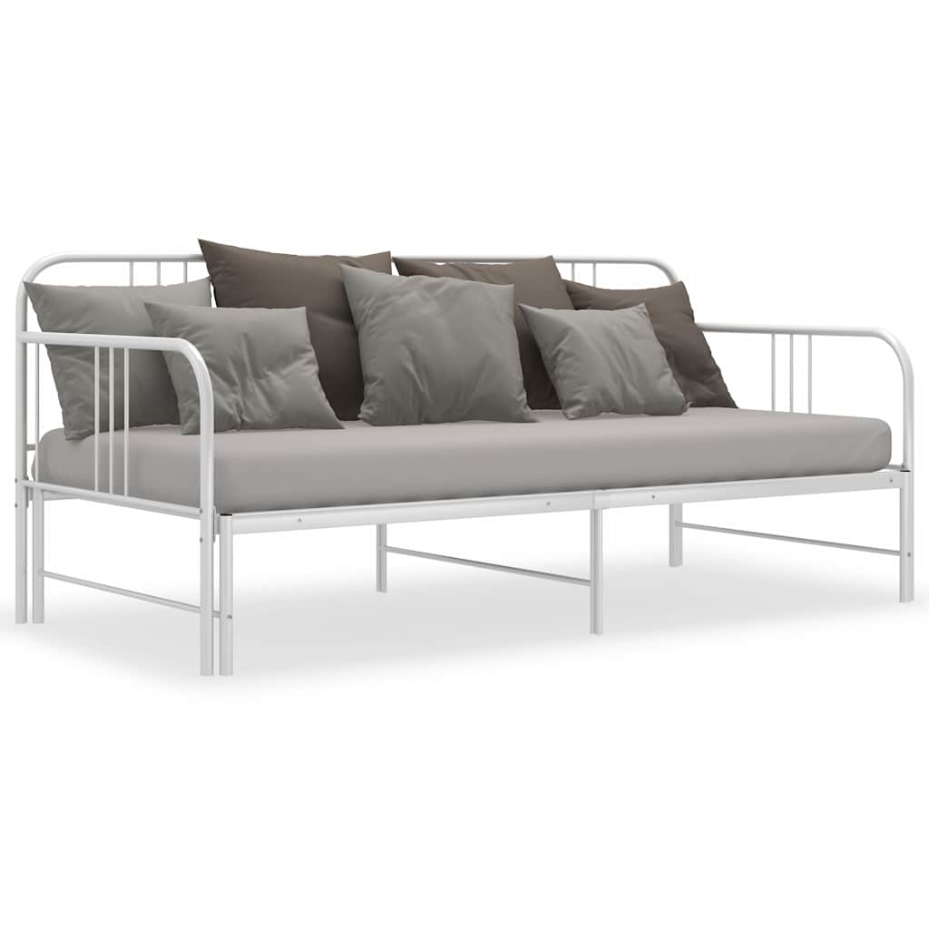 vidaXL Sofa z wysuwaną ramą łóżka, biała, metalowa, 90x200 cm