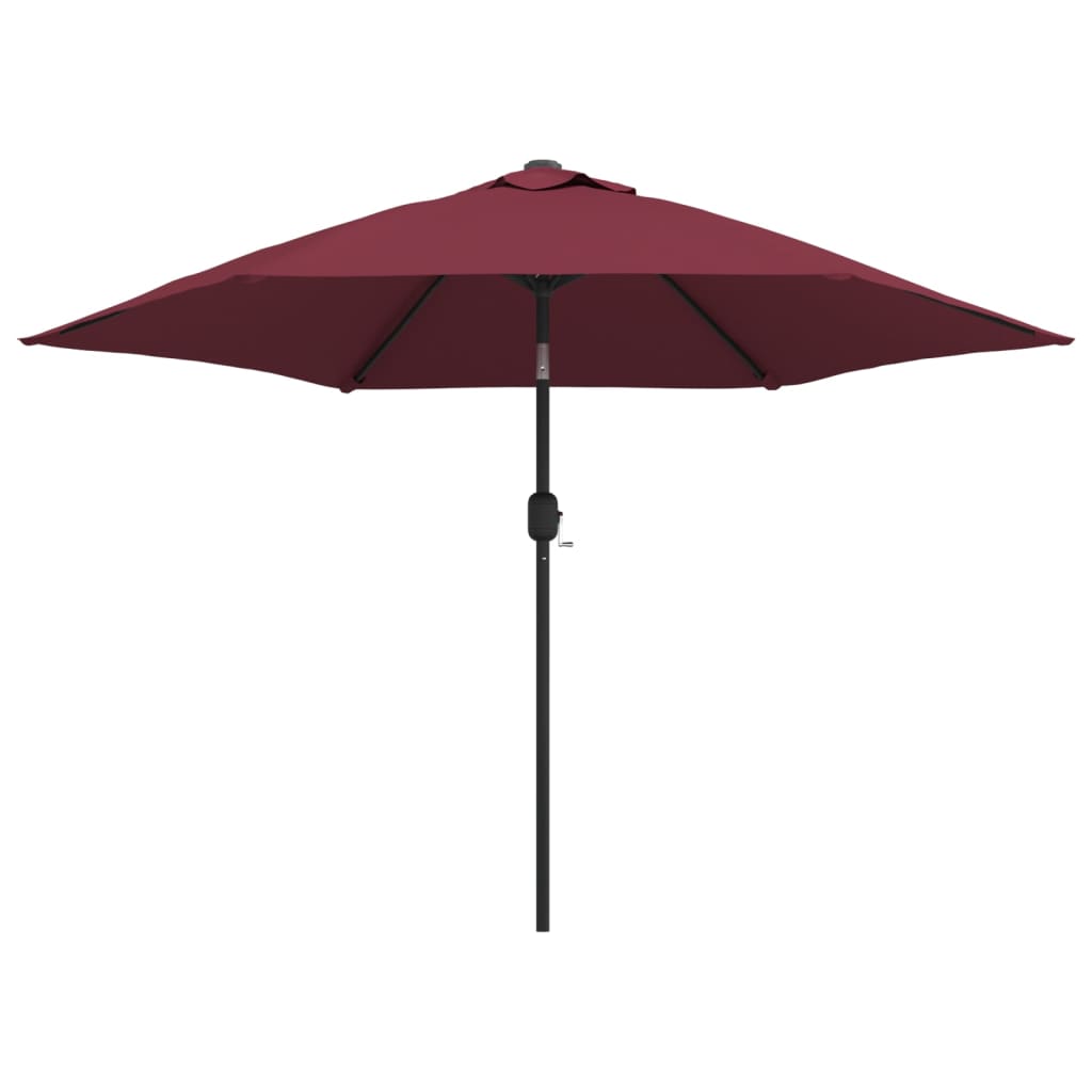 vidaXL Parasol ogrodowy z LED i stalowym słupkiem, 300 cm, bordowy