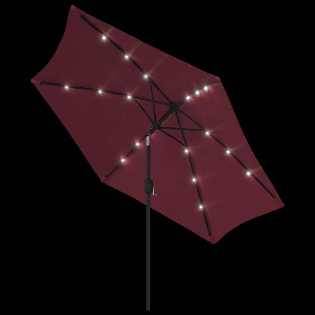 vidaXL Parasol ogrodowy z LED i stalowym słupkiem, 300 cm, bordowy