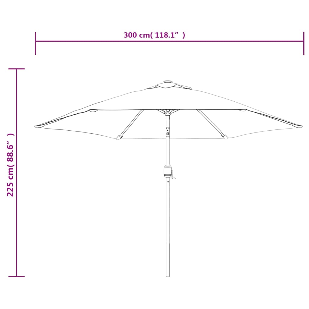 vidaXL Parasol ogrodowy z LED i stalowym słupkiem, 300 cm, bordowy