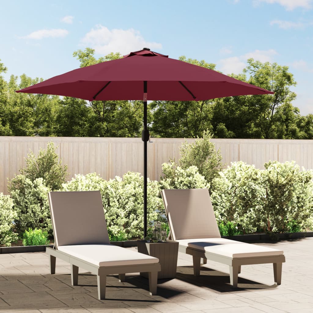 vidaXL Parasol ogrodowy z LED i stalowym słupkiem, 300 cm, bordowy
