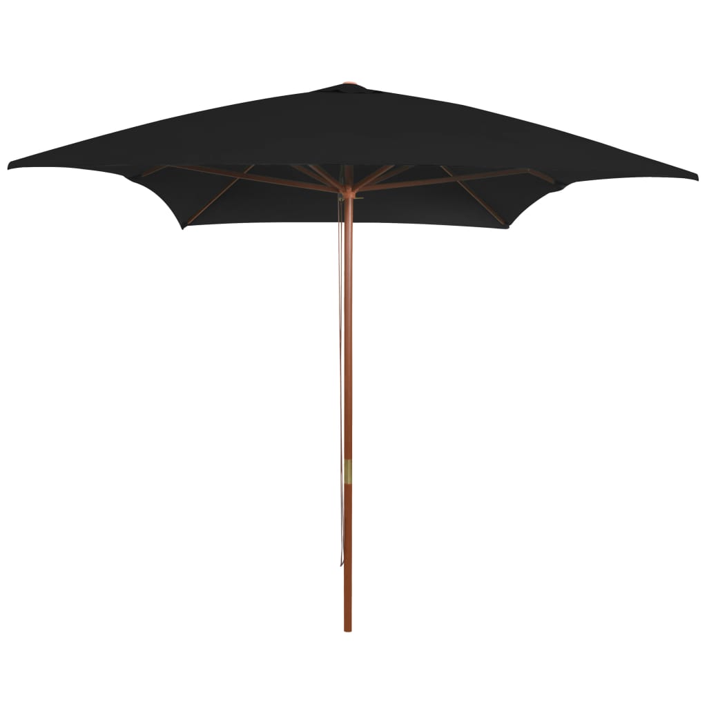 vidaXL Parasol ogrodowy na drewnianym słupku, czarny, 200x300 cm