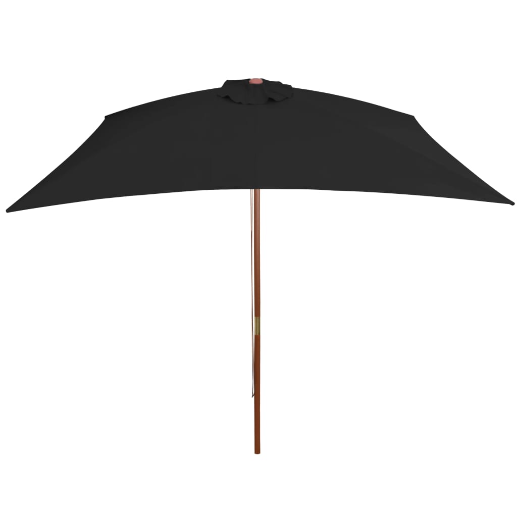 vidaXL Parasol ogrodowy na drewnianym słupku, czarny, 200x300 cm