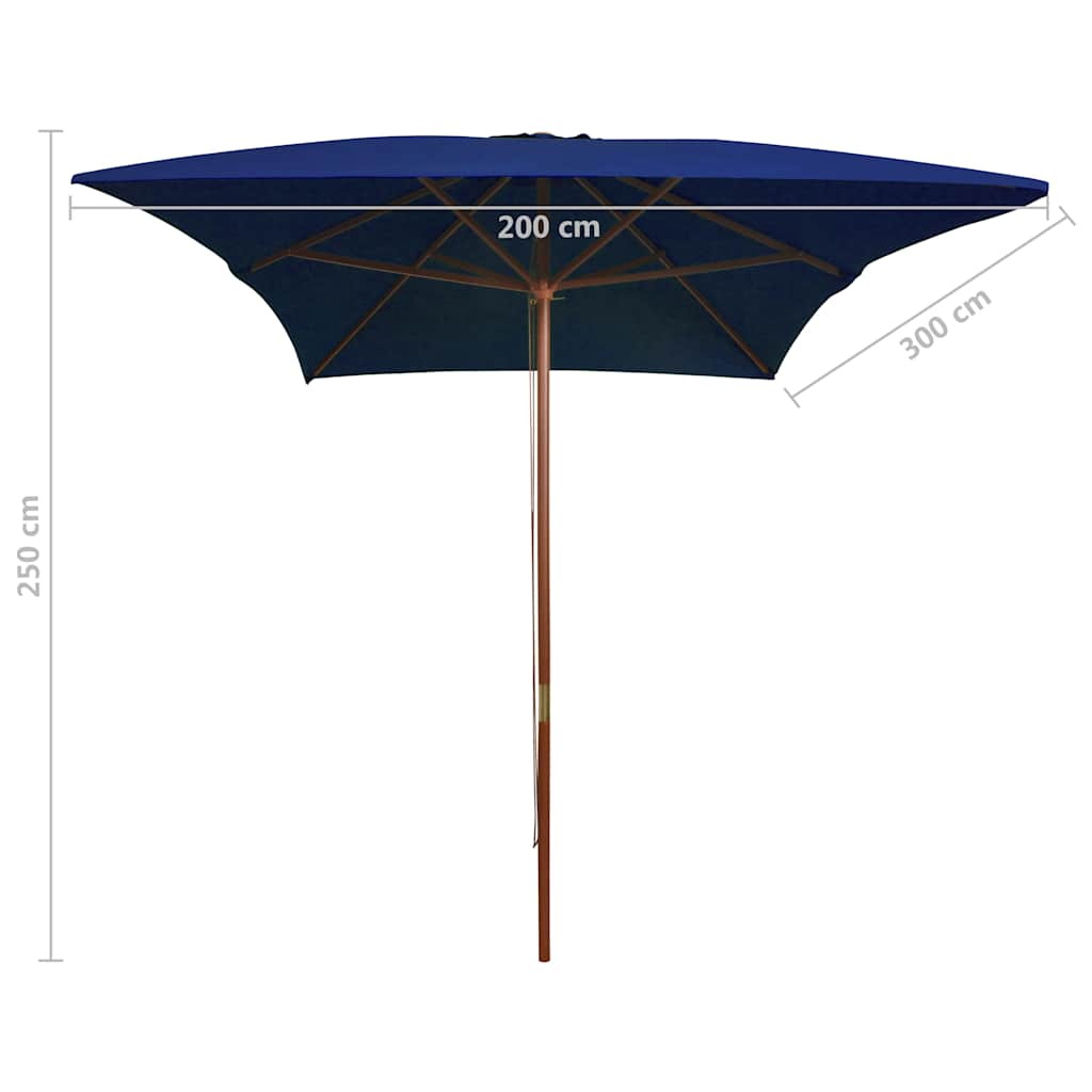 vidaXL Parasol ogrodowy na drewnianym słupku, niebieski, 200x300 cm
