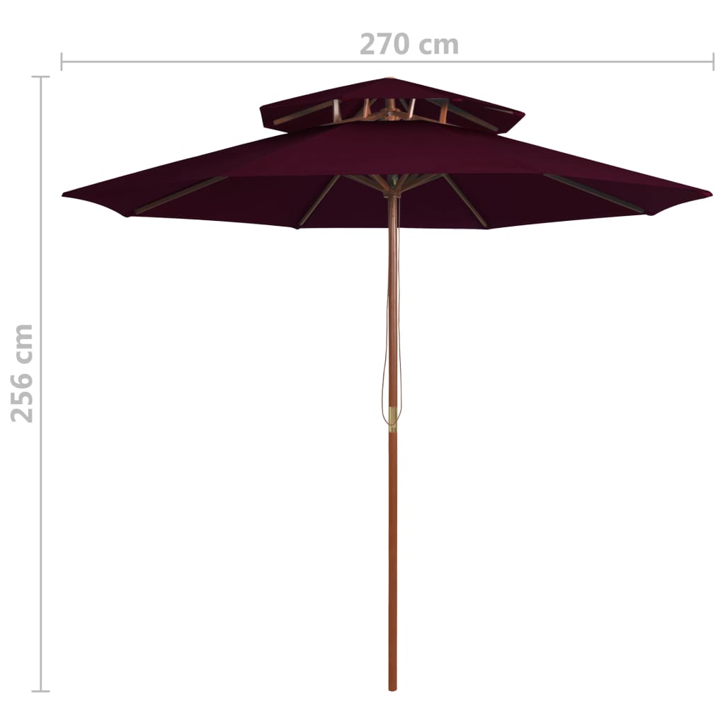 vidaXL Parasol ogrodowy z dwupoziomową czaszą, bordowy, 270 cm