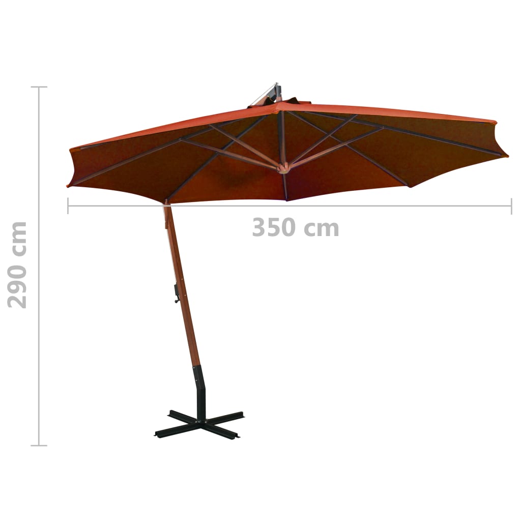 vidaXL Parasol ogrodowy wiszący, jodłowy słupek, terakota, 3,5x2,9 m