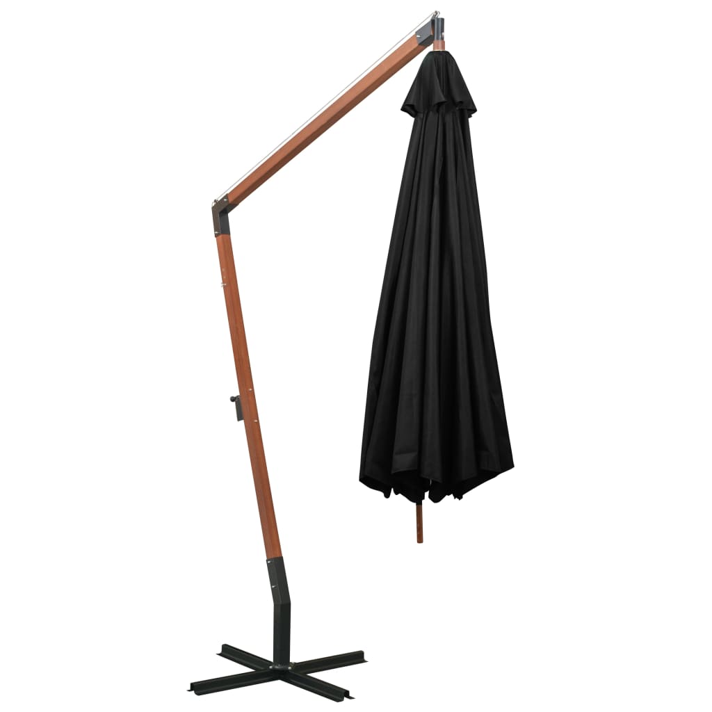 vidaXL Parasol ogrodowy wiszący, jodłowy słupek, czarny, 3,5x2,9 m