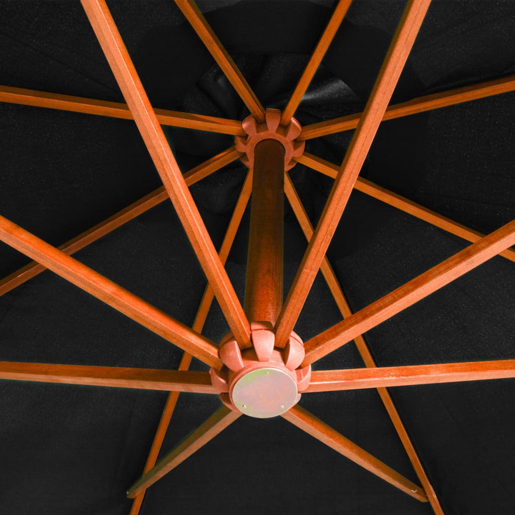 vidaXL Parasol ogrodowy wiszący, jodłowy słupek, czarny, 3,5x2,9 m