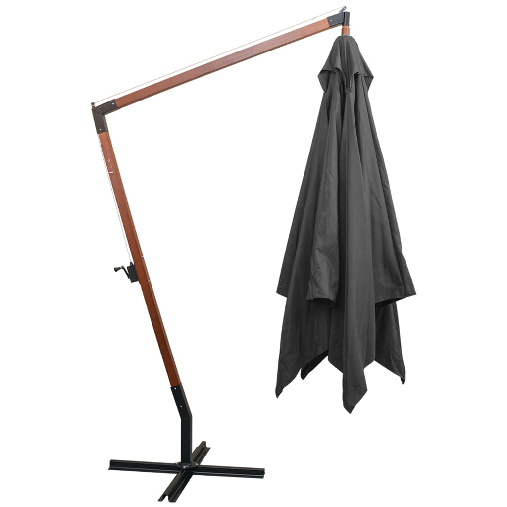 vidaXL Parasol ogrodowy wiszący, na jodłowym słupku, antracyt, 3x3 m