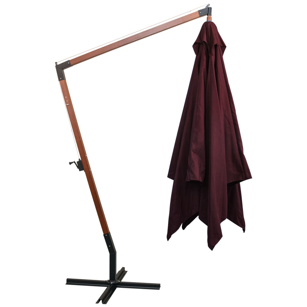 vidaXL Parasol ogrodowy wiszący, na jodłowym słupku, bordowy, 3x3 m