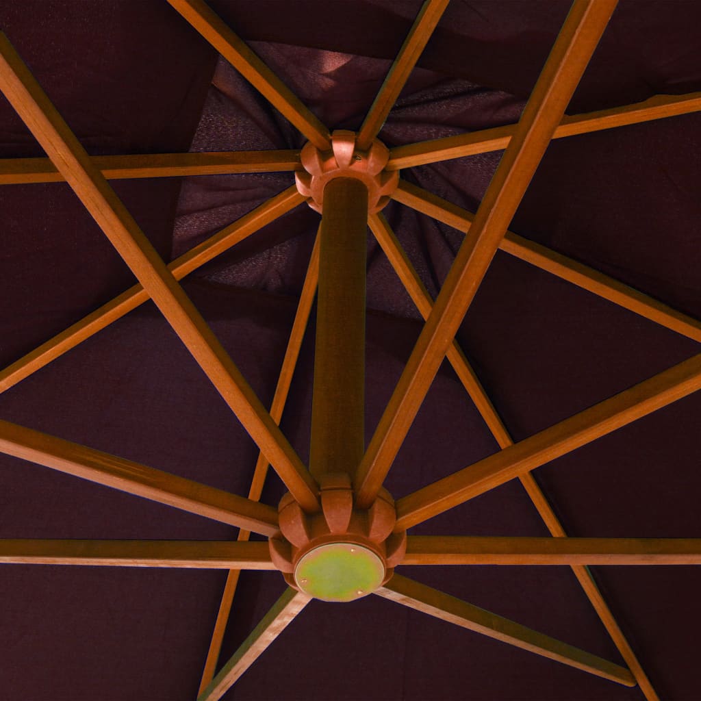 vidaXL Parasol ogrodowy wiszący, na jodłowym słupku, bordowy, 3x3 m