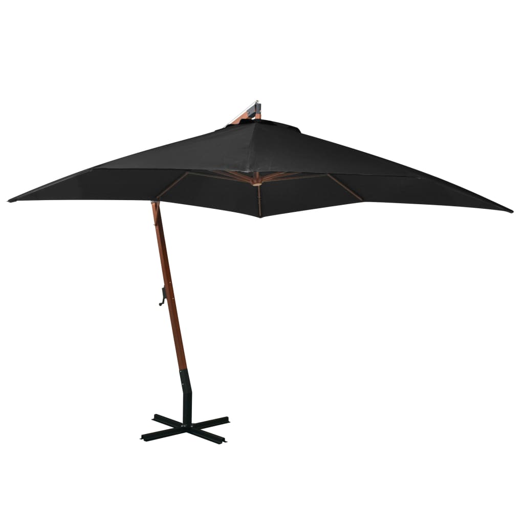 vidaXL Parasol ogrodowy wiszący, na jodłowym słupku, czarny, 3x3 m