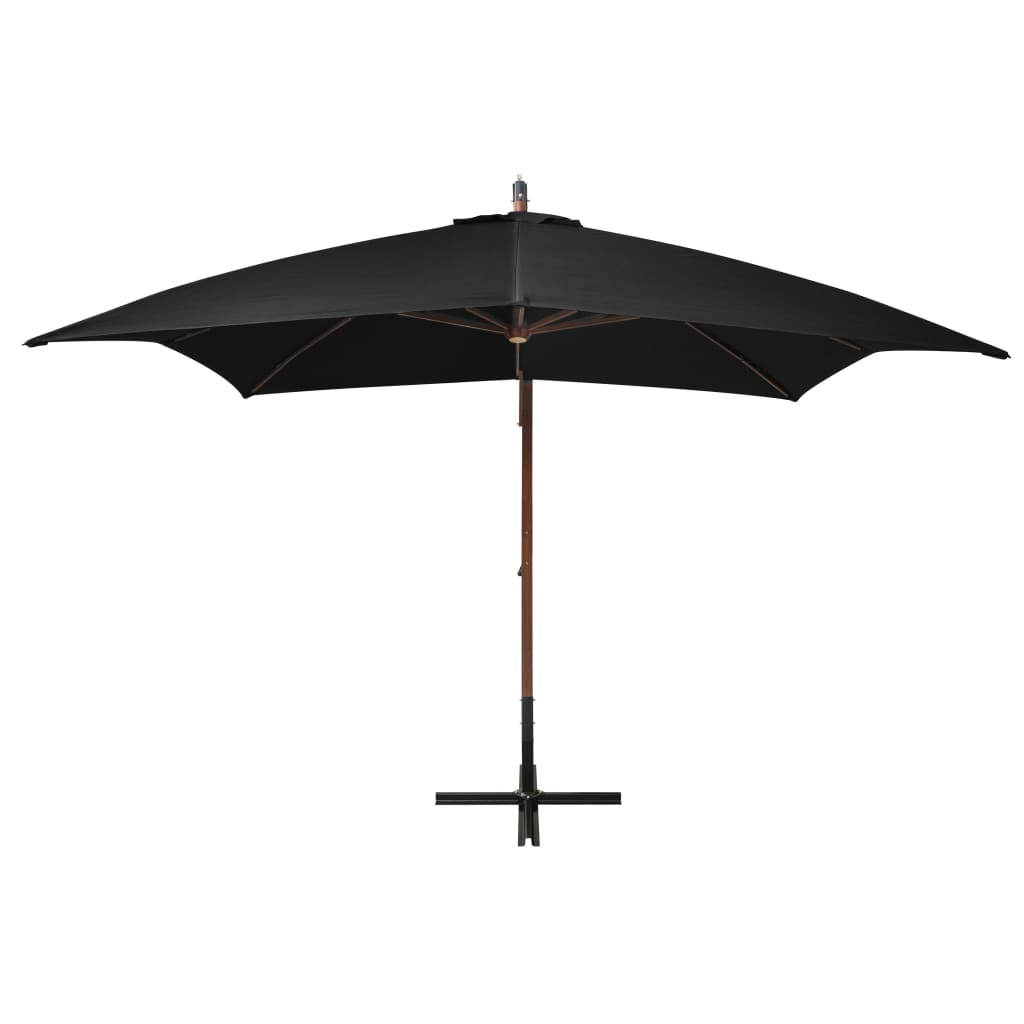 vidaXL Parasol ogrodowy wiszący, na jodłowym słupku, czarny, 3x3 m