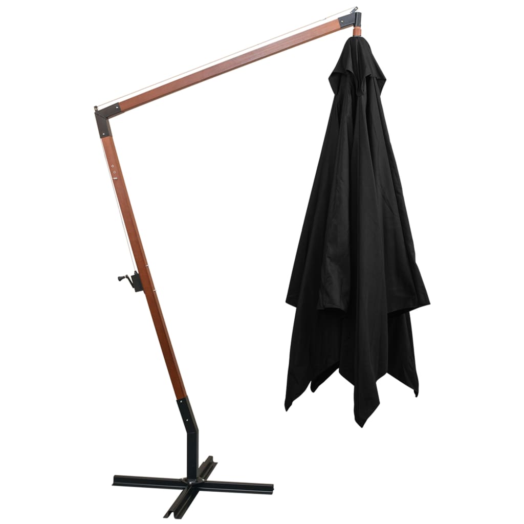vidaXL Parasol ogrodowy wiszący, na jodłowym słupku, czarny, 3x3 m