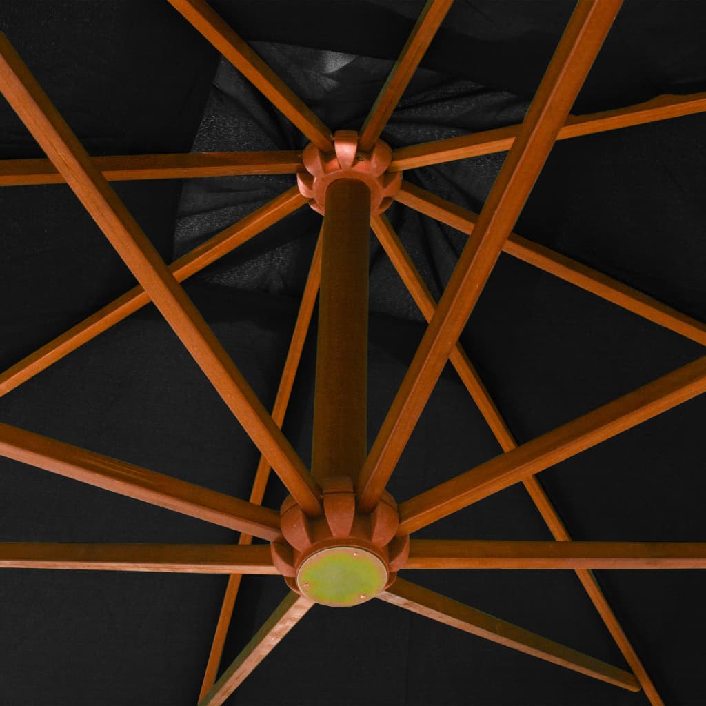 vidaXL Parasol ogrodowy wiszący, na jodłowym słupku, czarny, 3x3 m