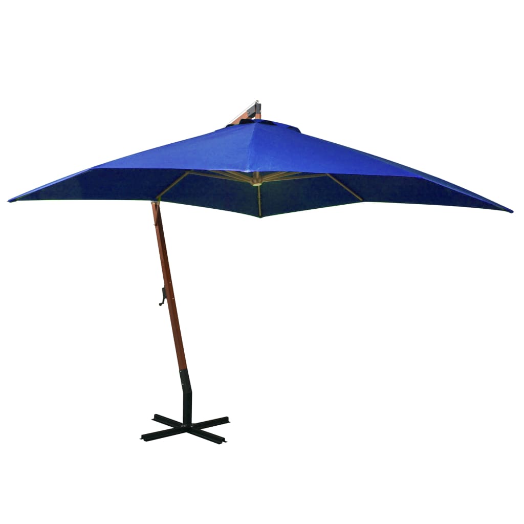 vidaXL Parasol ogrodowy wiszący, jodłowy słupek, niebieski, 3x3 m