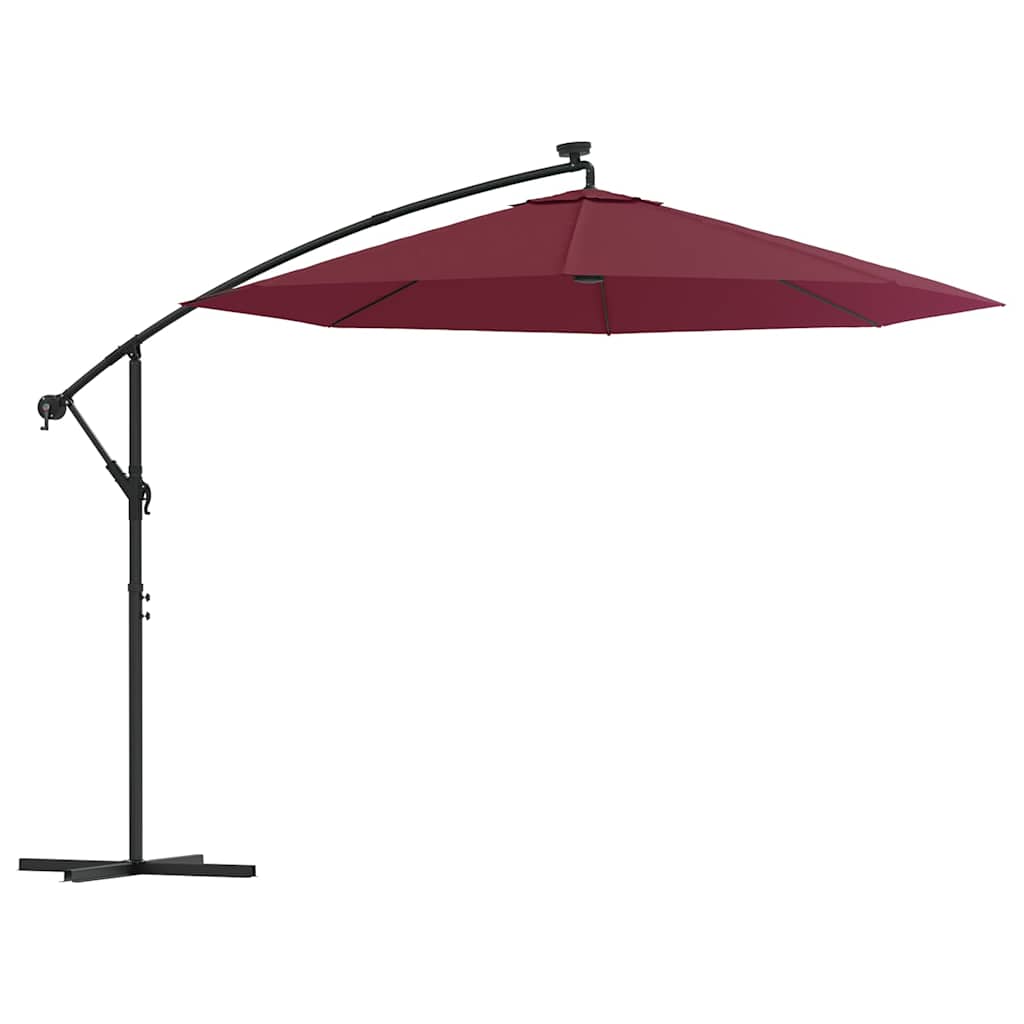 vidaXL Parasol wiszący z LED i stalowym słupkiem, winna czerwień