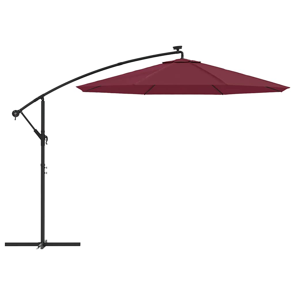 vidaXL Parasol wiszący z LED i stalowym słupkiem, winna czerwień