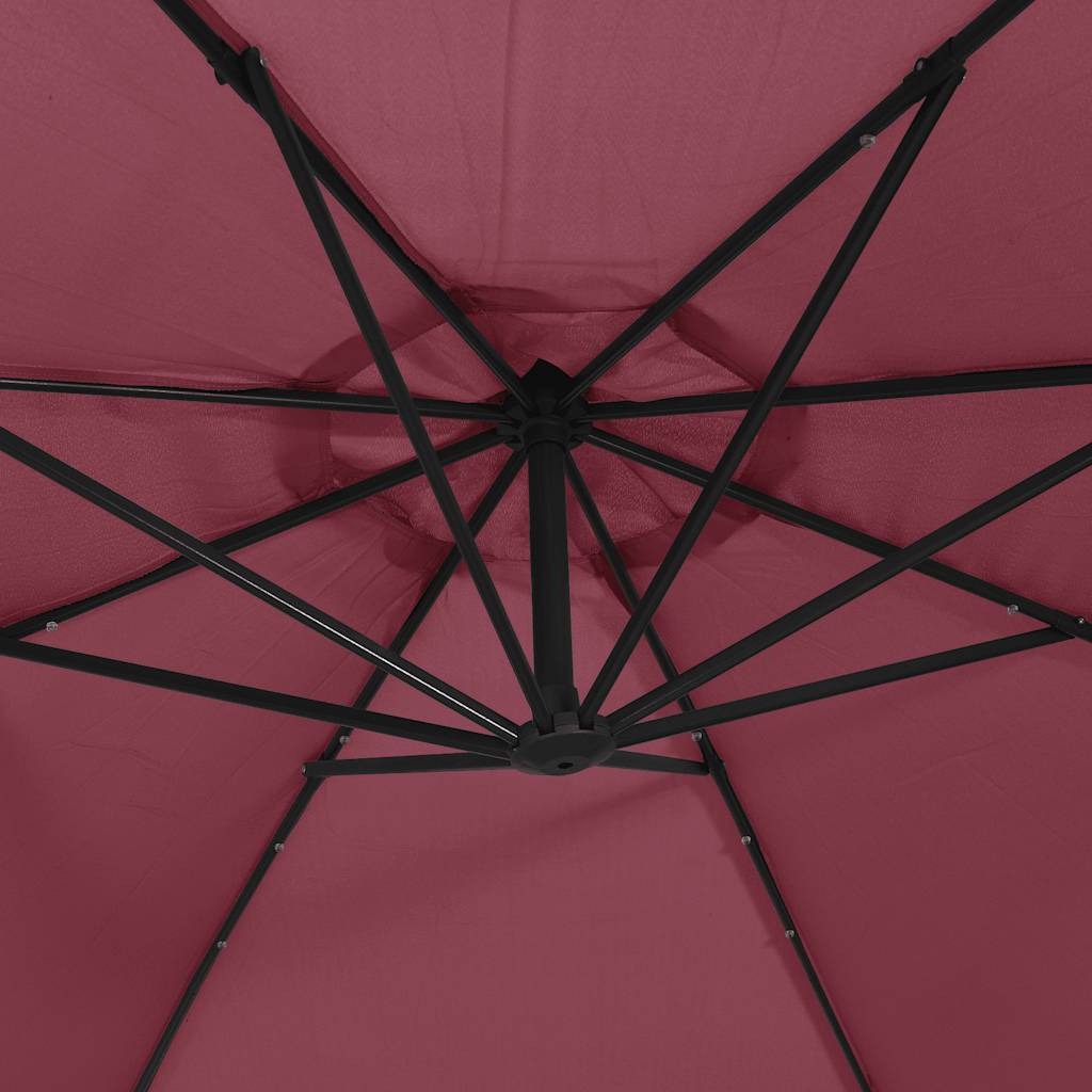 vidaXL Parasol wiszący z LED i stalowym słupkiem, winna czerwień