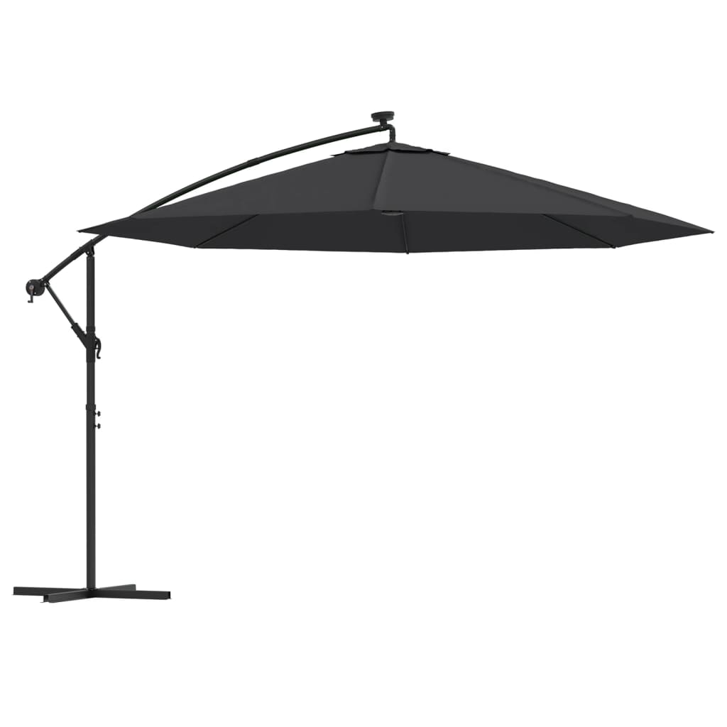 vidaXL Parasol ogrodowy z LED, wiszący, czarny, 350 cm